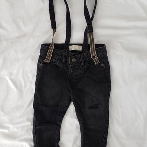 Distressed Zara Slim Jeans with Suspenders